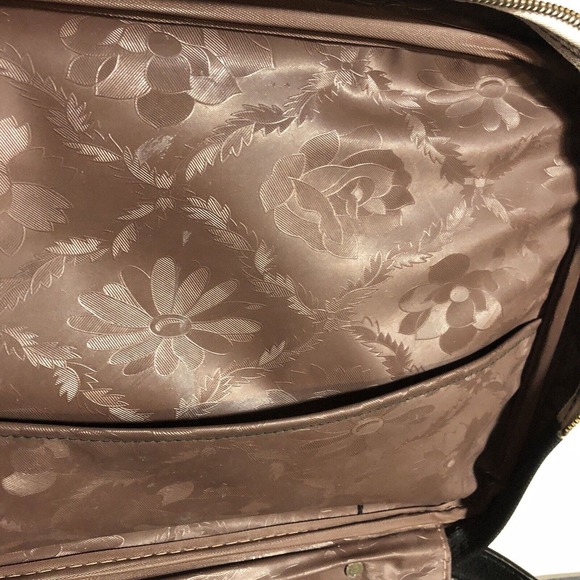 Small Travel Bag Suitcase 1970s Floral Striped Tropical Stripes Zipper Pocket - Picture 13 of 16